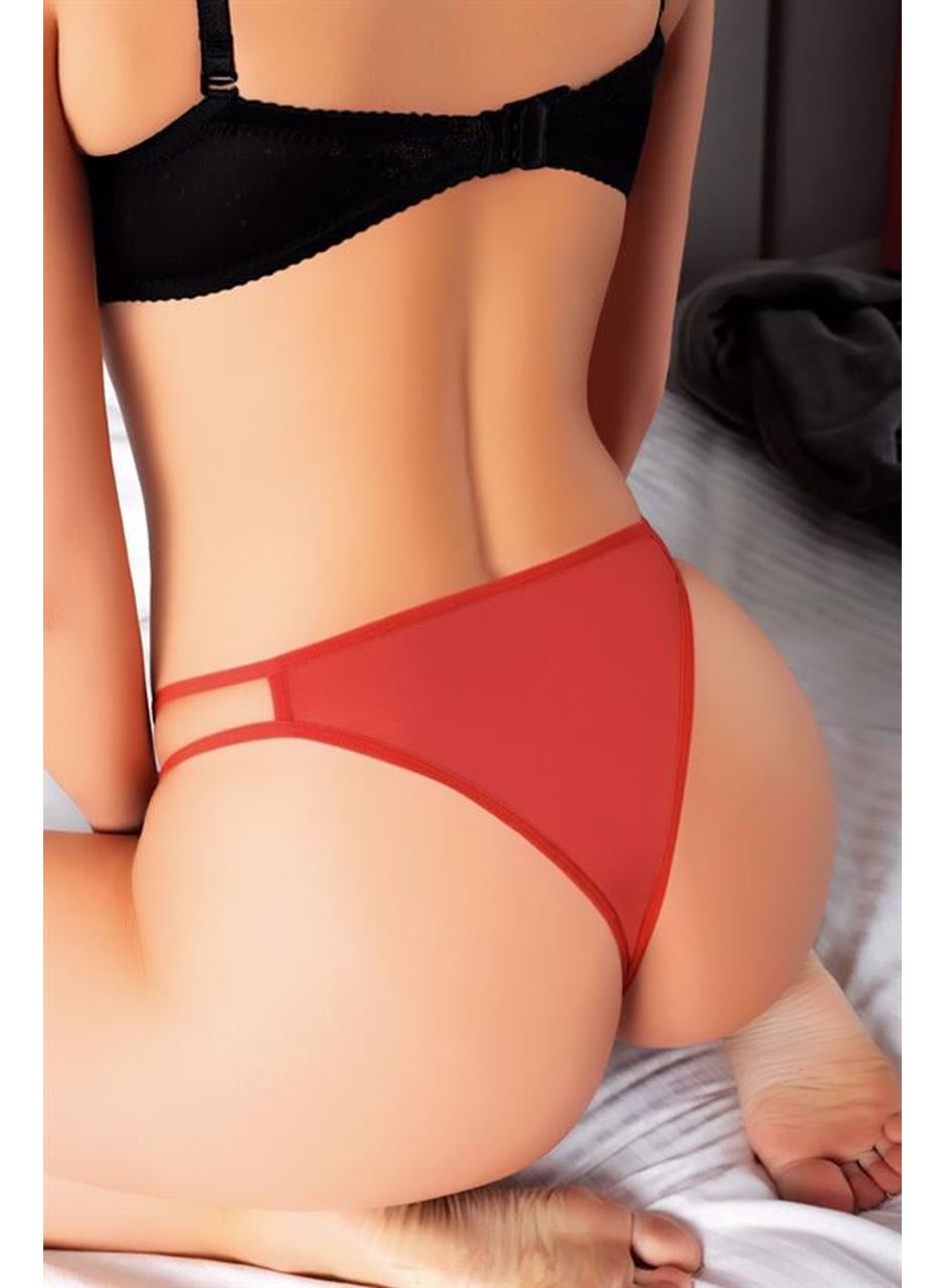 Özel Bölgesi Açık Kelebek İşlemeli Fantezi Desenli Taşlı Kiremit Tanga String