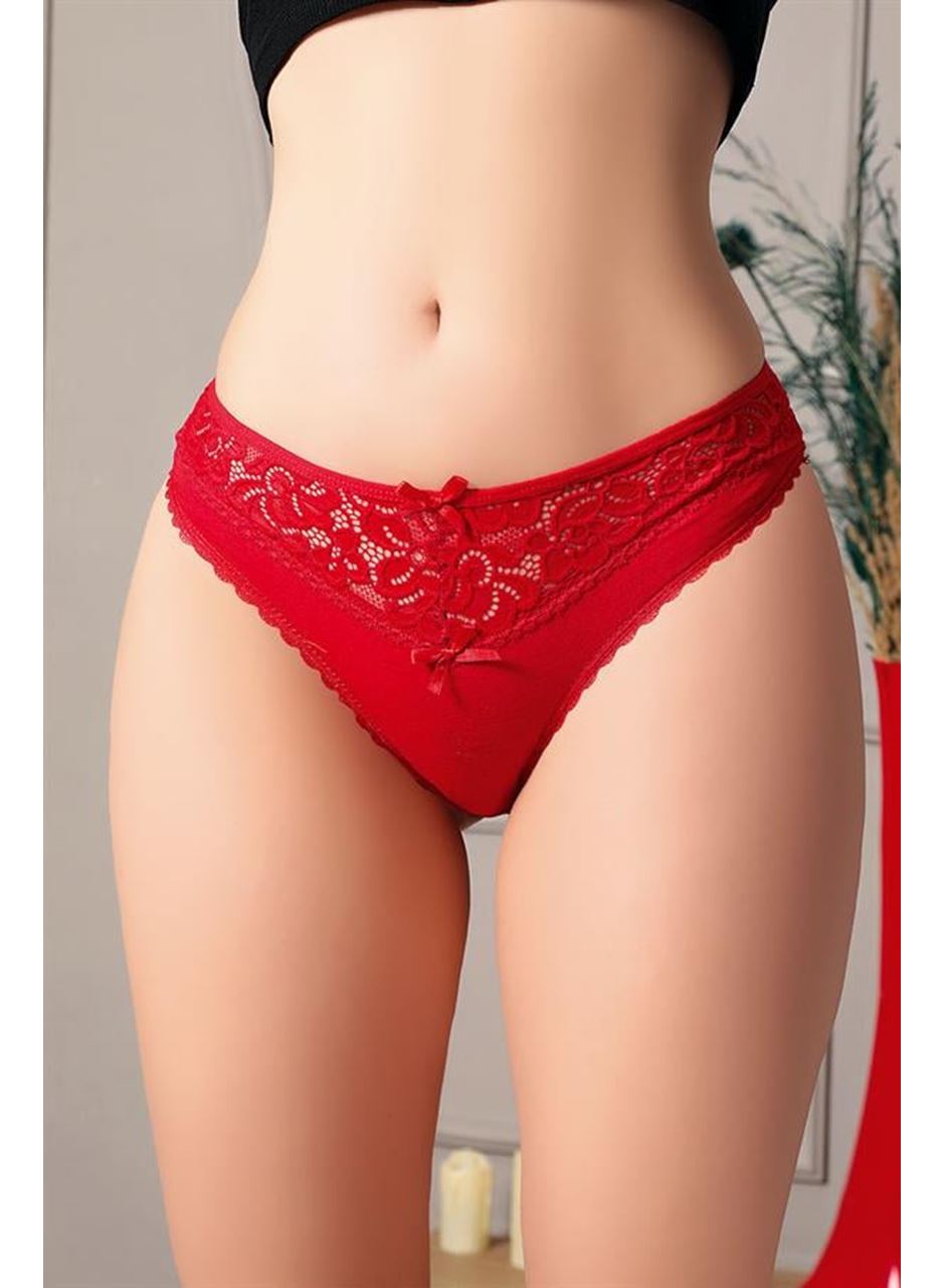 Kırmızı Bel Kısmı Dantel İşlemeli Külot