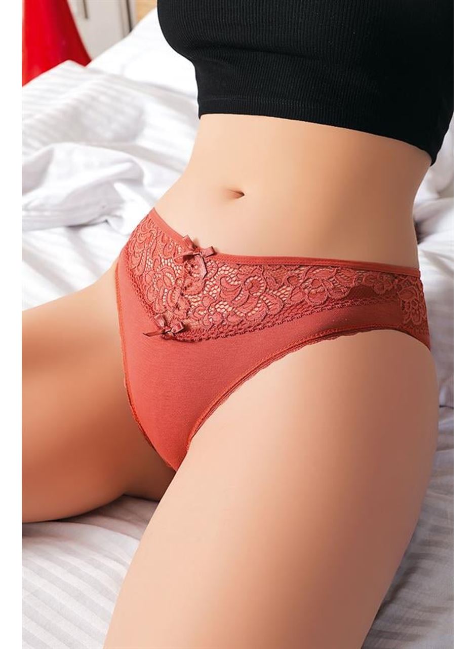 Kiremit Bel Kısmı Dantel İşlemeli Külot