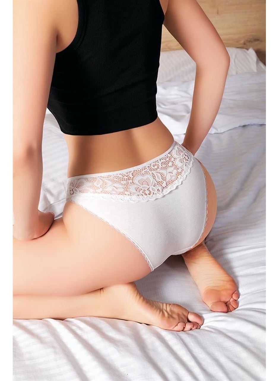 Beyaz Bel Kısmı Dantel İşlemeli Külot