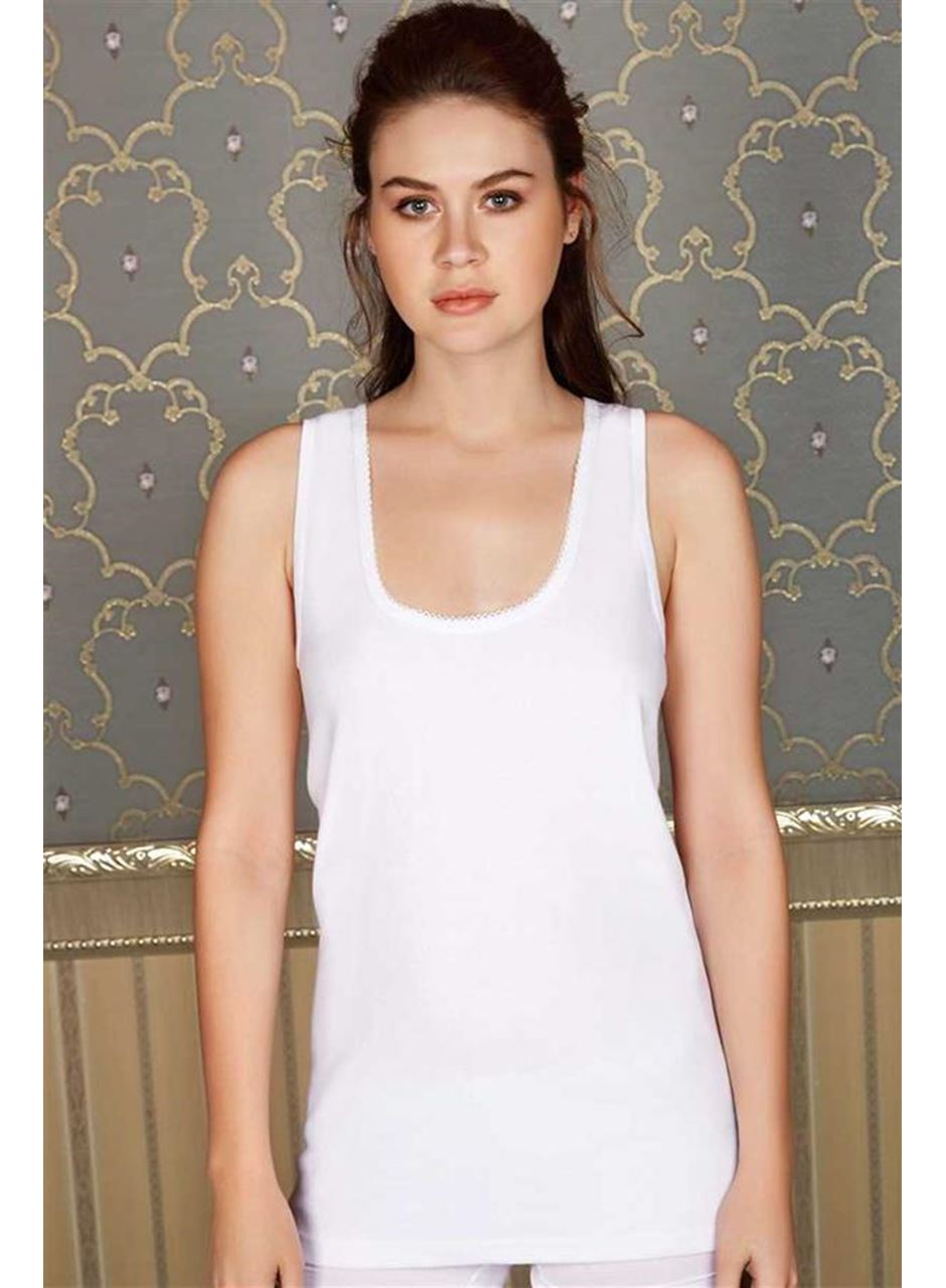 Kadın Pamuklu Ribana Geniş Askılı Uzun Atlet (8549)