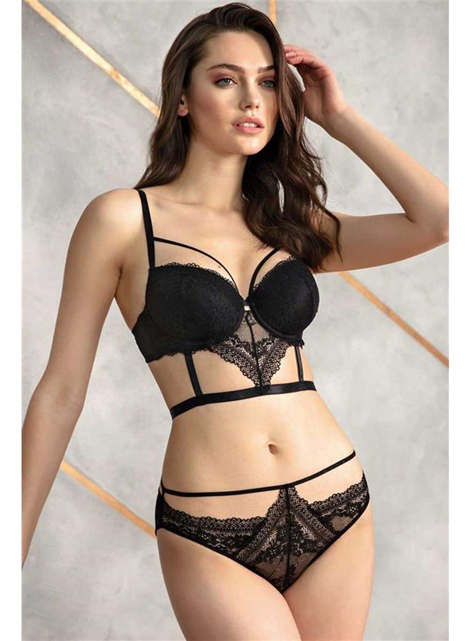 Kadın Balenli Destekli Dolgulu Yaka Detaylı Dantelli Büstiyer Sütyen ve Slip Takım (4809)