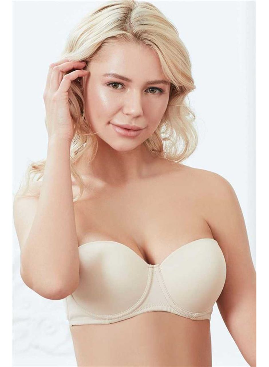 Kadın Balenli Destekli Dolgulu Askısız Straplez Günlük Klasik T-Shirt Sütyeni (3241)