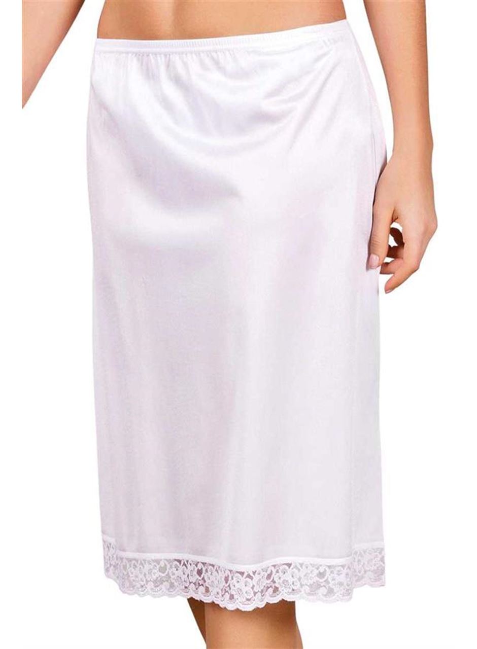 Kadın Polyamid Kumaşlı Dantelli Diz Altı Uzun Etek Altı Jüpon (0611)