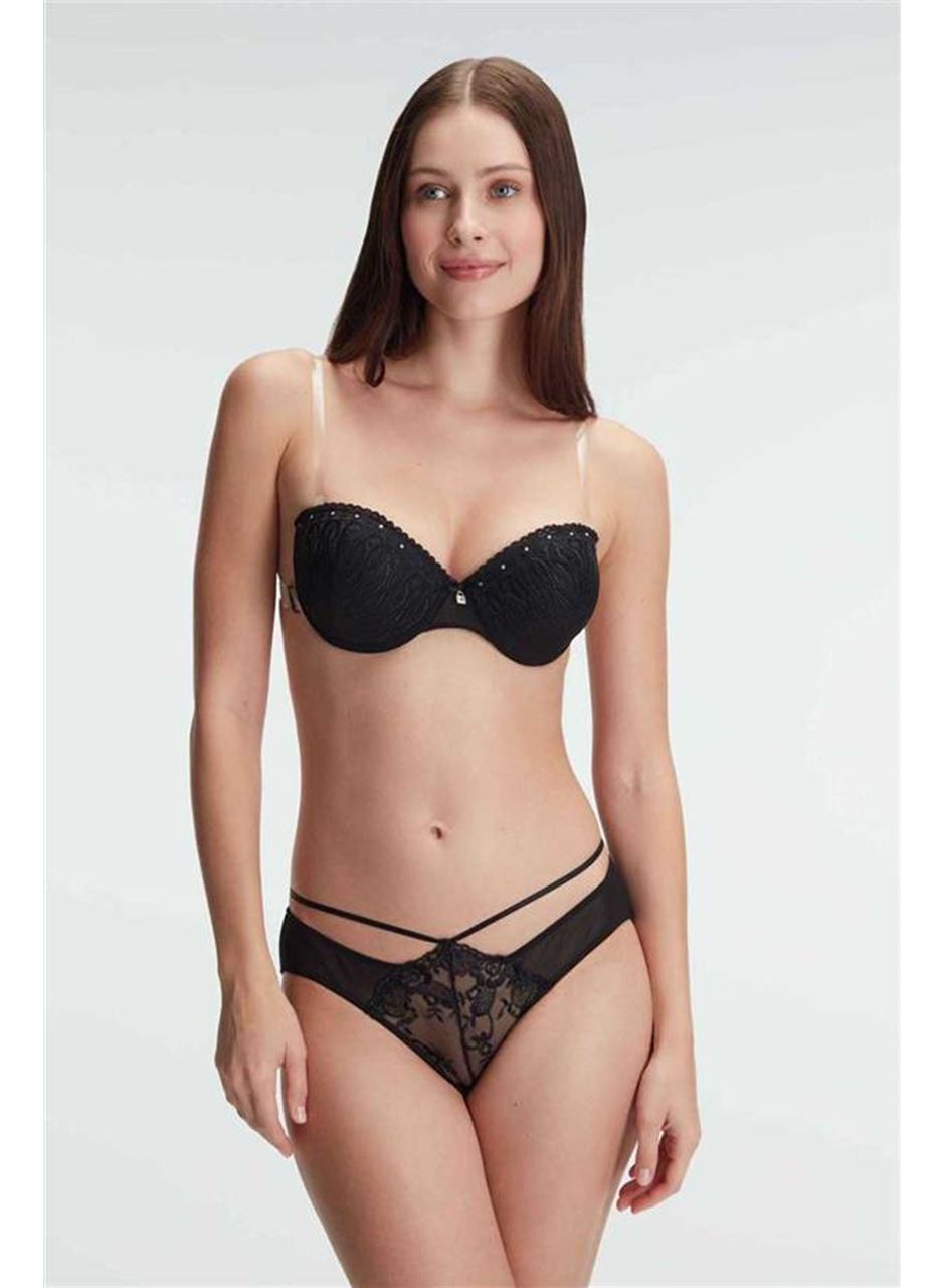 Anıl 3804 Günlük Straplez Push-up Destekli Balenli Şeffaf Sırt Aksesuarlı Askıları Çıkabilir Boncuk Detaylı Sütyen