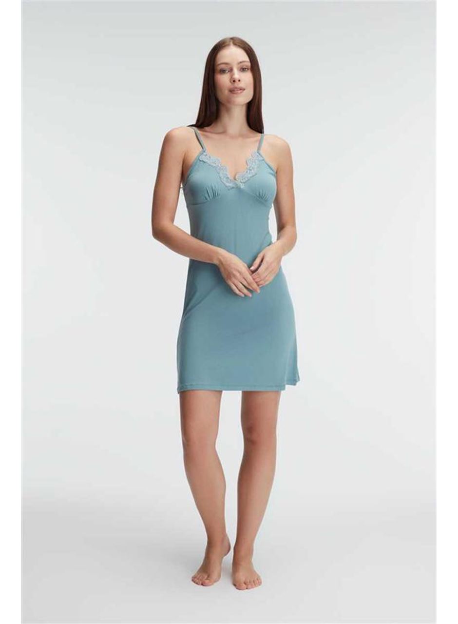 Anıl 5692 İp Askılı V Yaka Kadın Viskon Çiçek Desenli Yazlık Mini Dantel Detaylı Gecelik Sabahlık