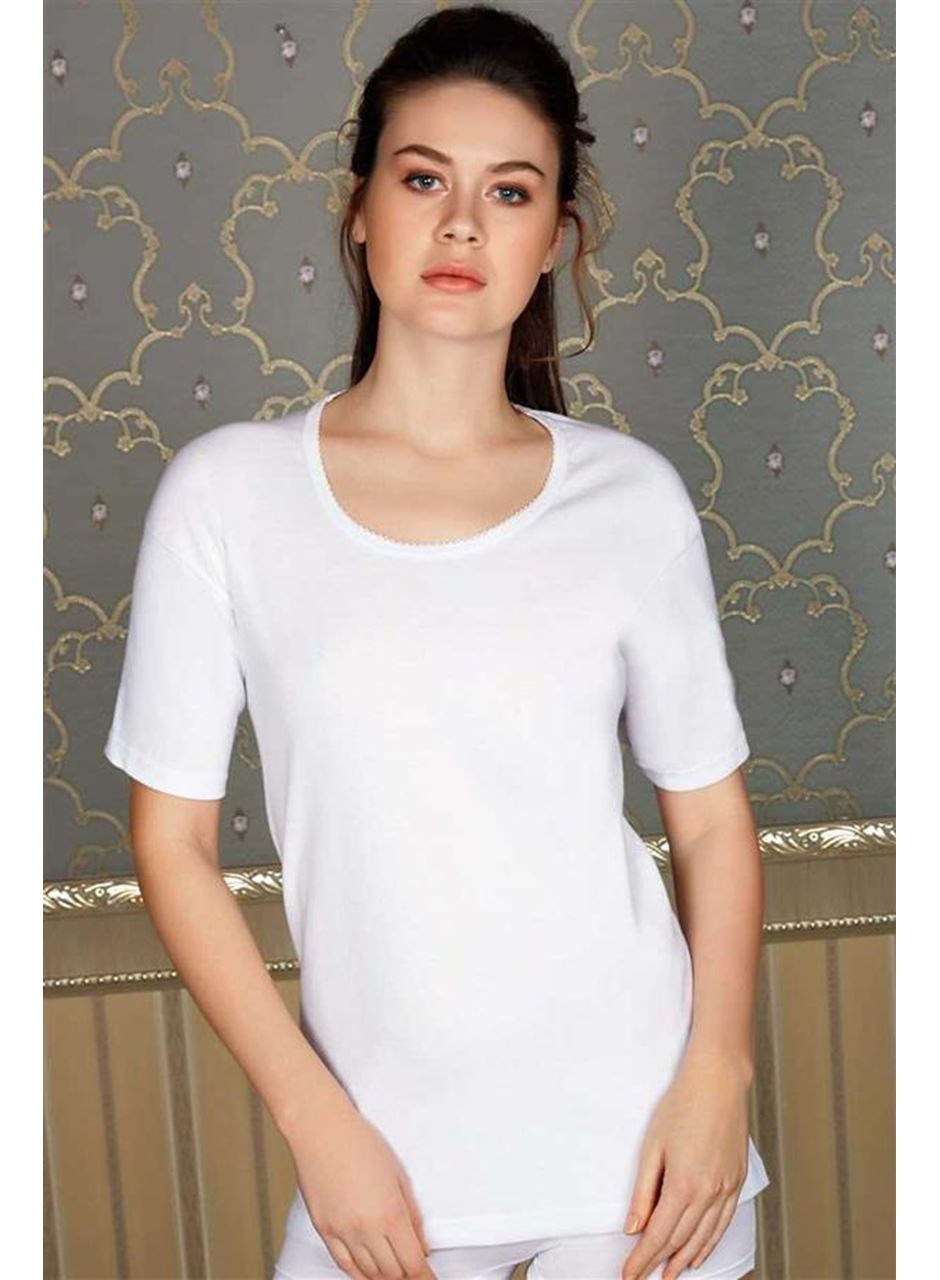 Kadın Pamuklu Ribana Geniş Yaka Kısa Kol Fanila T-Shirt (8550)