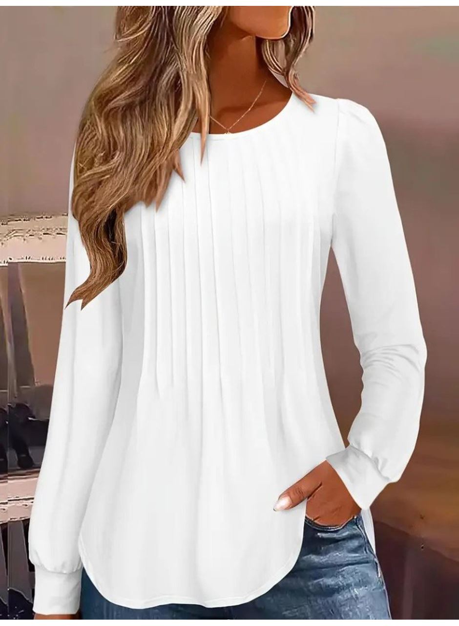 Kadın Uzun Kollu Yuvarlak Yaka Nervürlü Bluz
