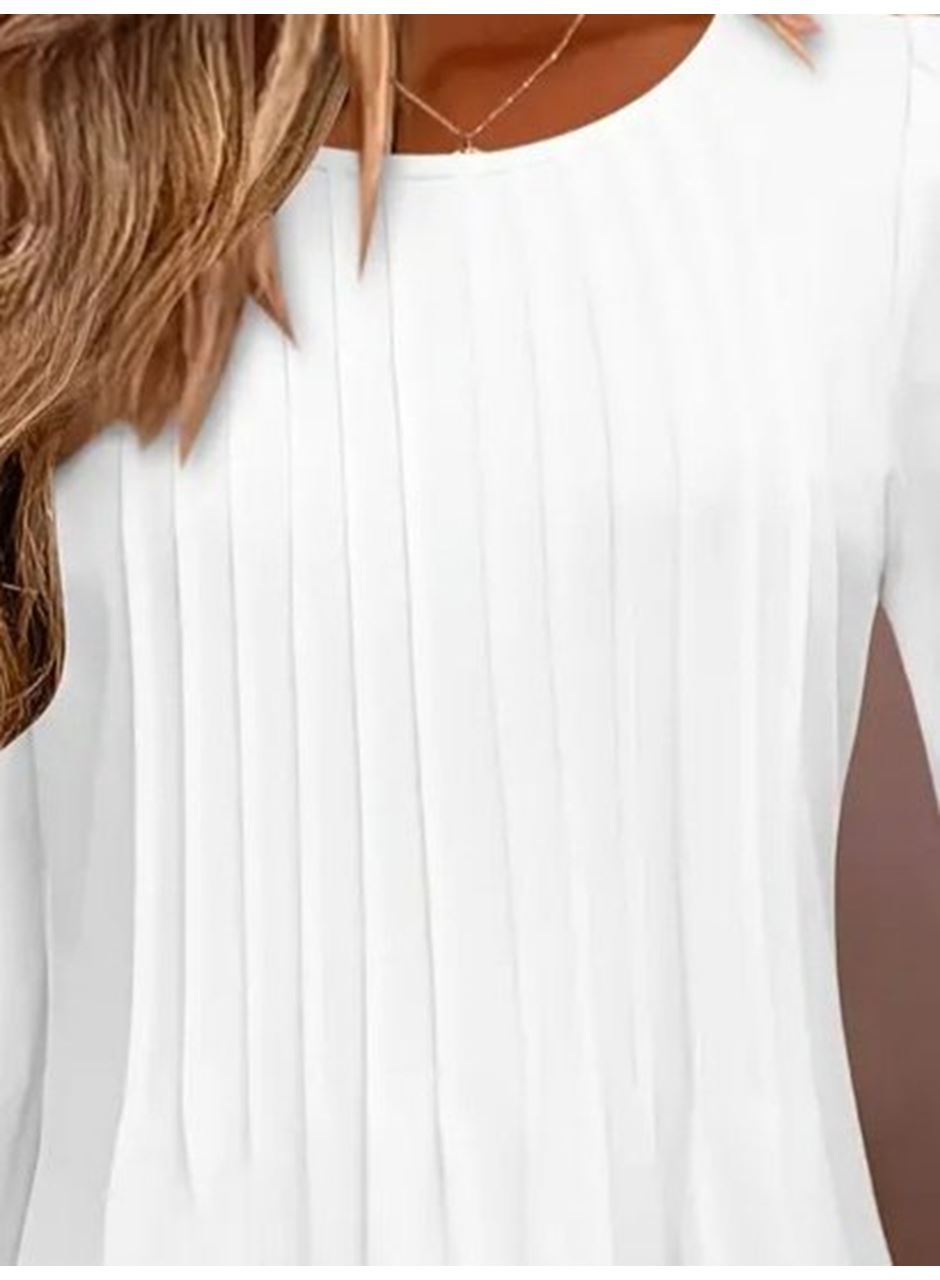 Kadın Uzun Kollu Yuvarlak Yaka Nervürlü Bluz