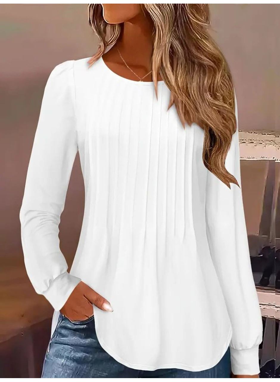 Kadın Uzun Kollu Yuvarlak Yaka Nervürlü Bluz
