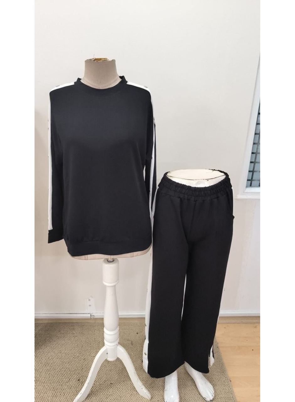 Kadın Uzun Kollu Bisiklet Yakalı Düğmeli Viskon Iki Iplik Bluz Ve Pantolon Ikili Takım