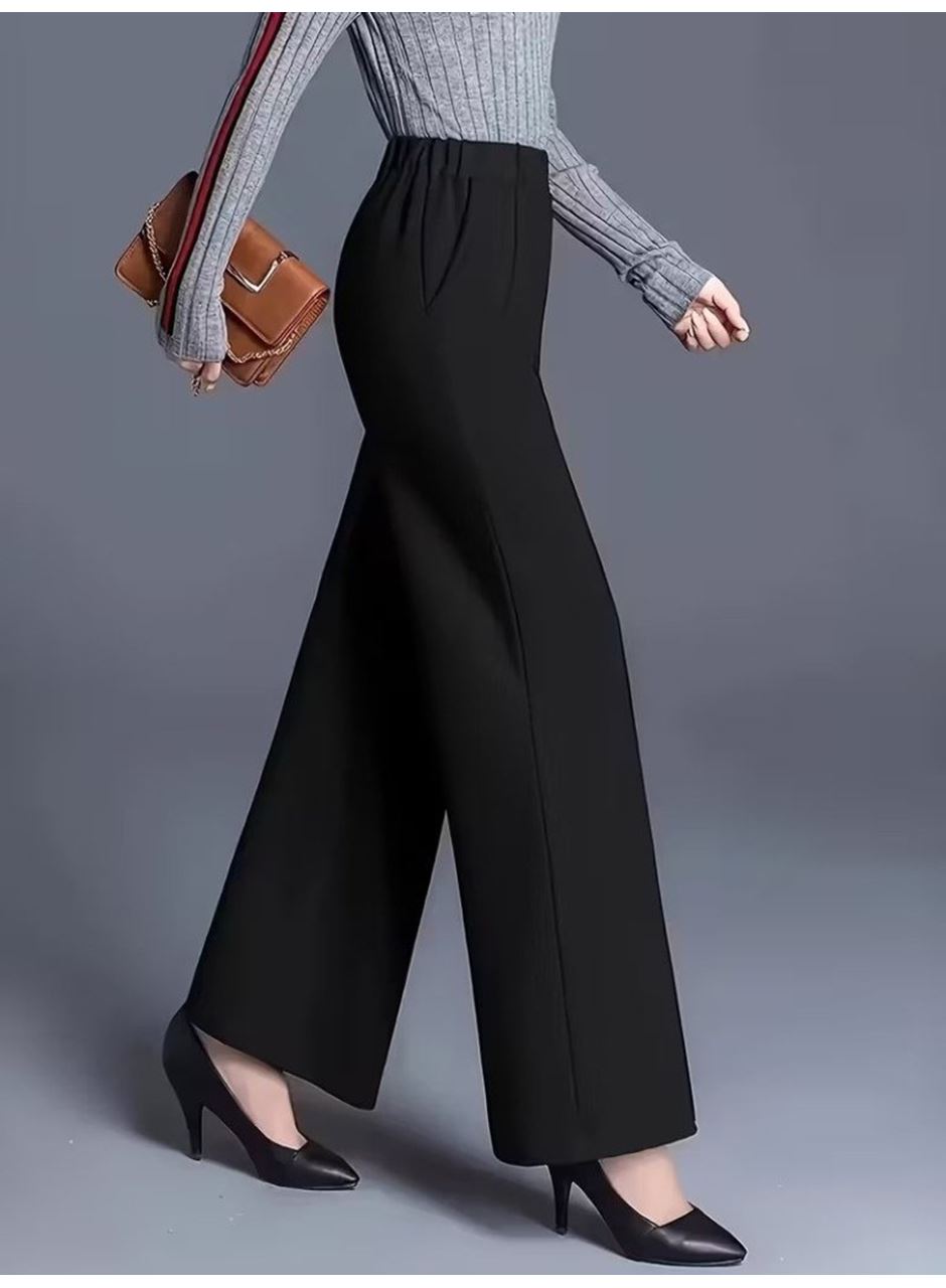 Kadın Yüksek Bel önü Nervürlü Paçaya Doğru Geniş Ithal Krep Pantolon