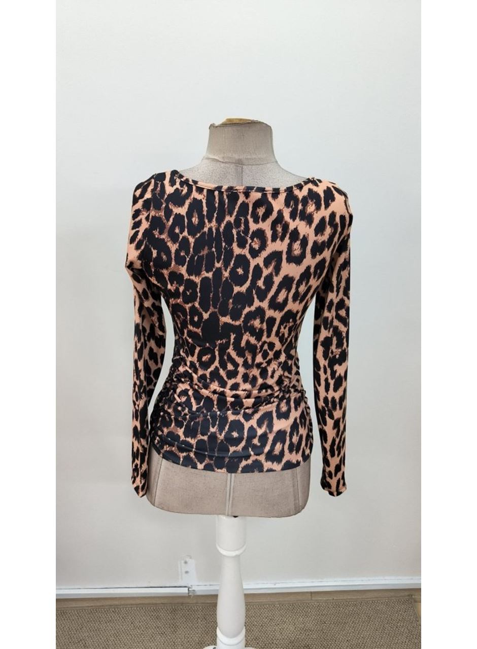 Kadın Uzun Kollu Kare Yakalı Leopar Desenli Dalgıç Bluz