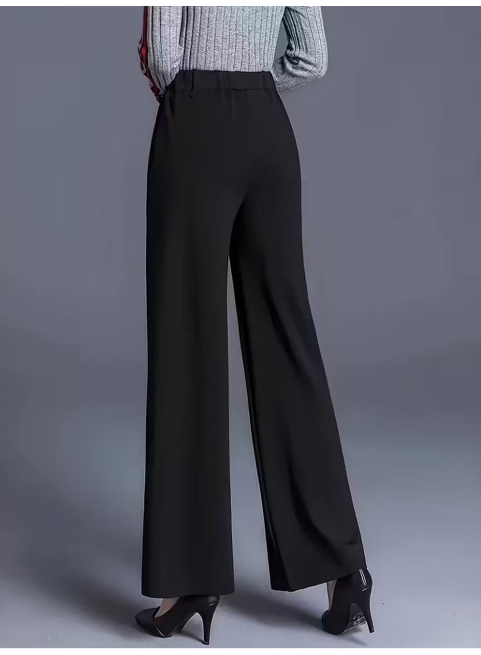 Kadın Yüksek Bel önü Nervürlü Paçaya Doğru Geniş Ithal Krep Pantolon