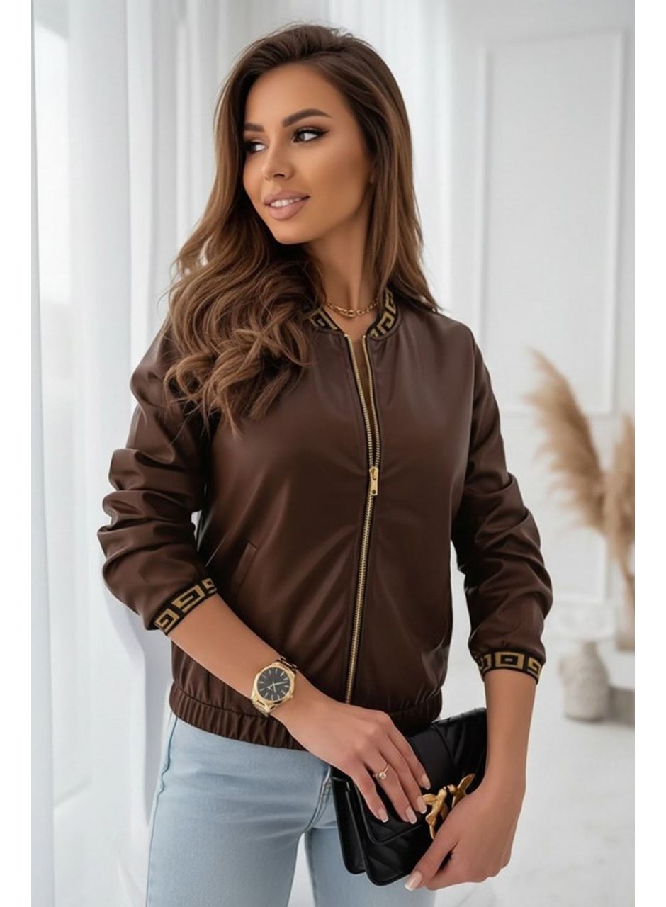 Kadın Uzun Kollu Ribanalı önden Fermuarlı Deri Ceket