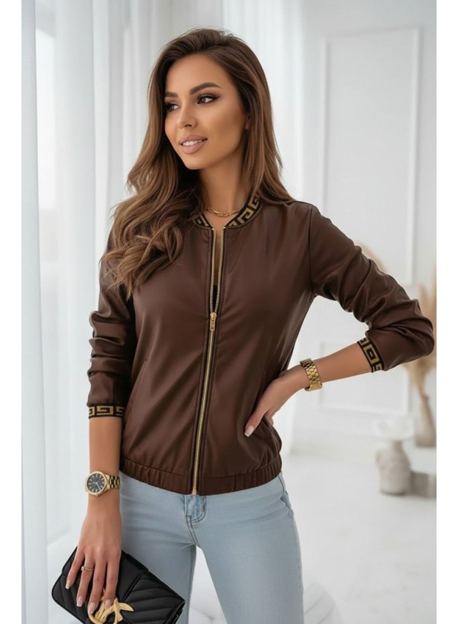 Kadın Uzun Kollu Ribanalı önden Fermuarlı Deri Ceket