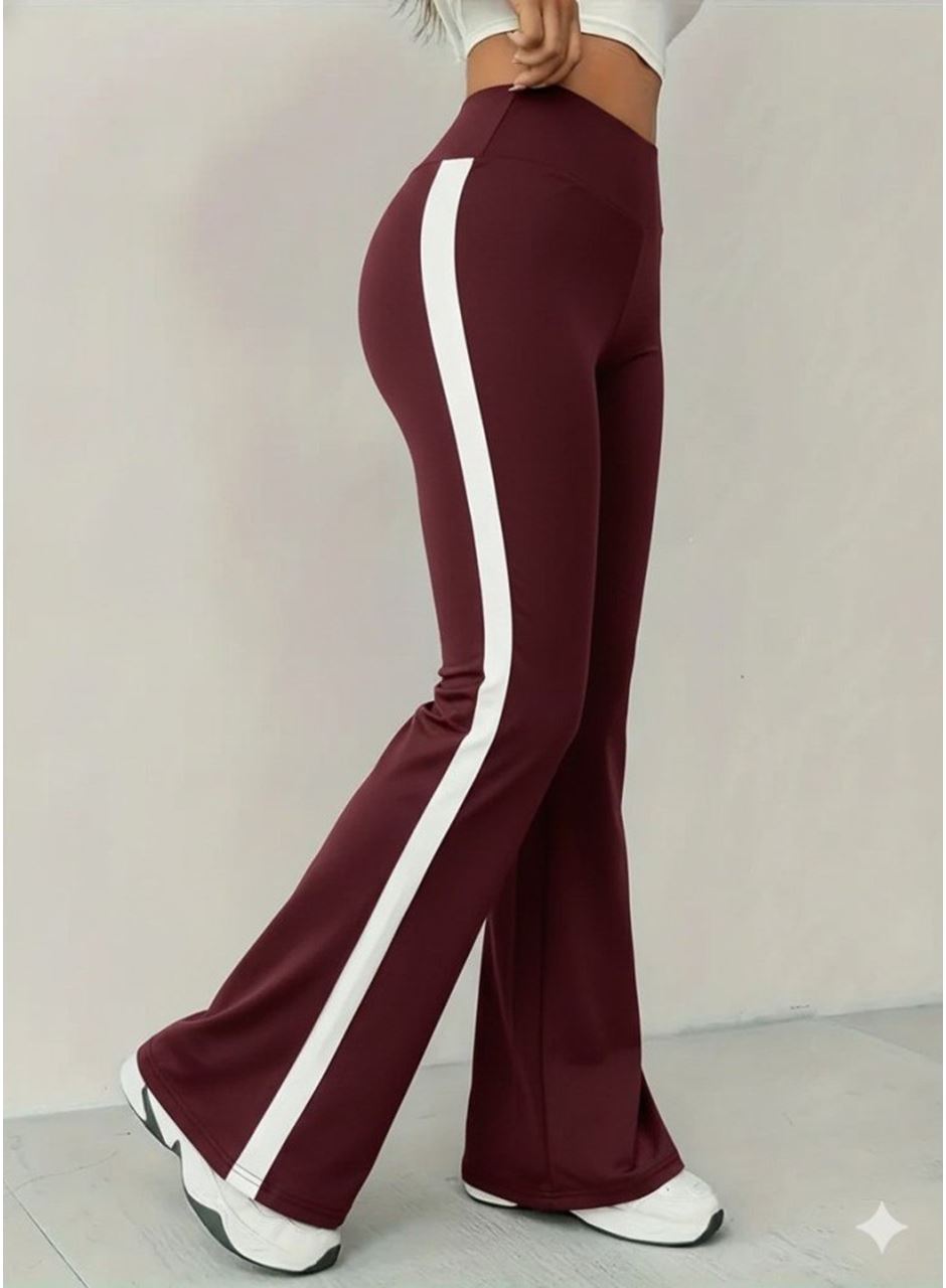 Kadın Yüksek Bel İspanyol Paçalı Yanlardan şerit Detaylı Dalgıç Tayt Pantolon