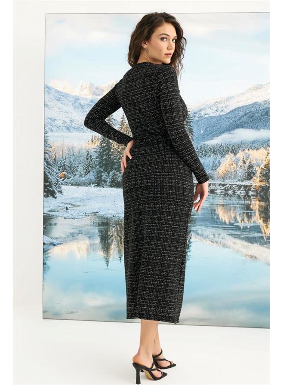 Desenli Uzun Kollu Elbise