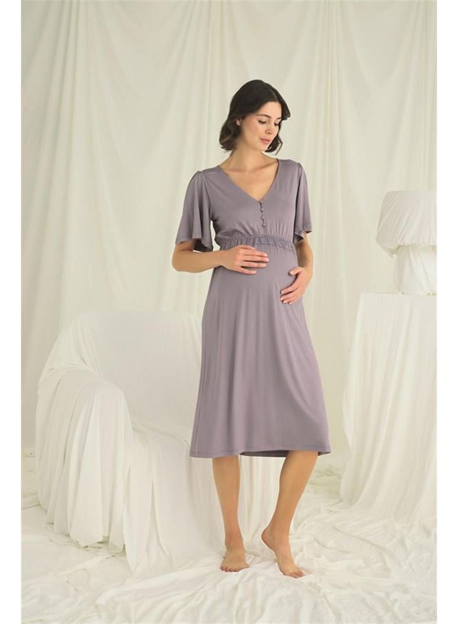 Dantelli Önü Düğmeli Hamile Lohusa Gecelik