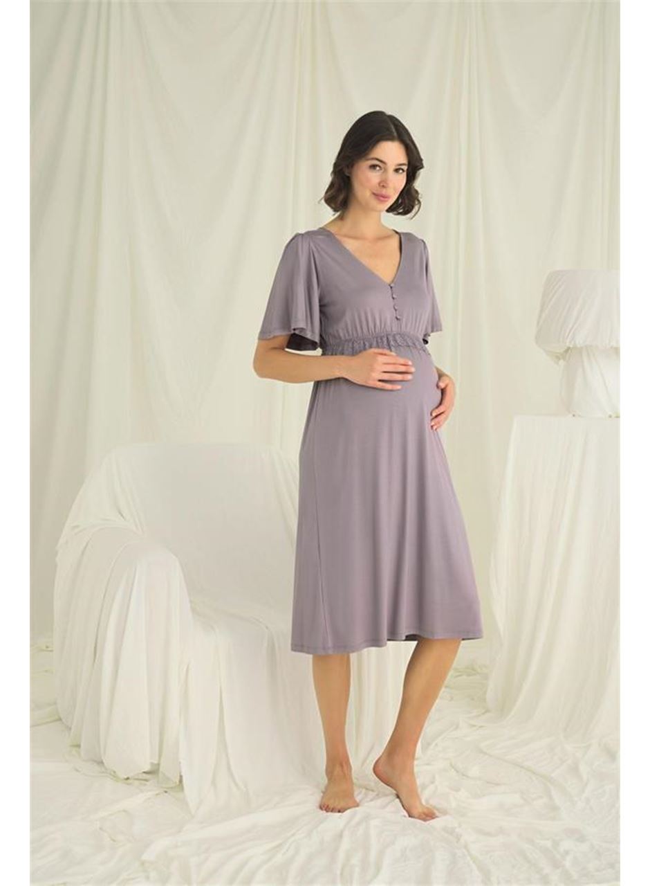 Dantelli Önü Düğmeli Hamile Lohusa Gecelik