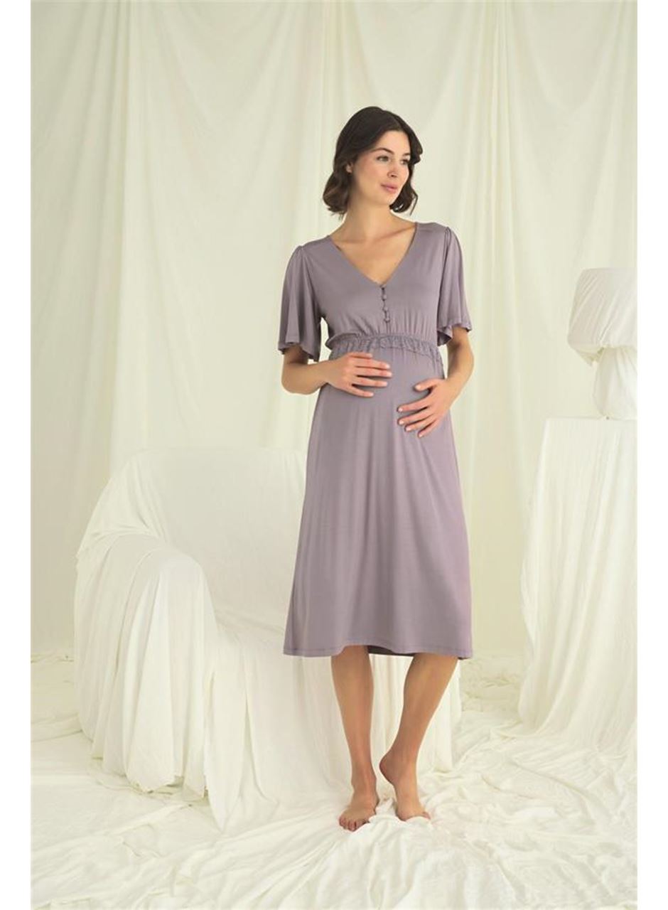 Dantelli Önü Düğmeli Hamile Lohusa Gecelik