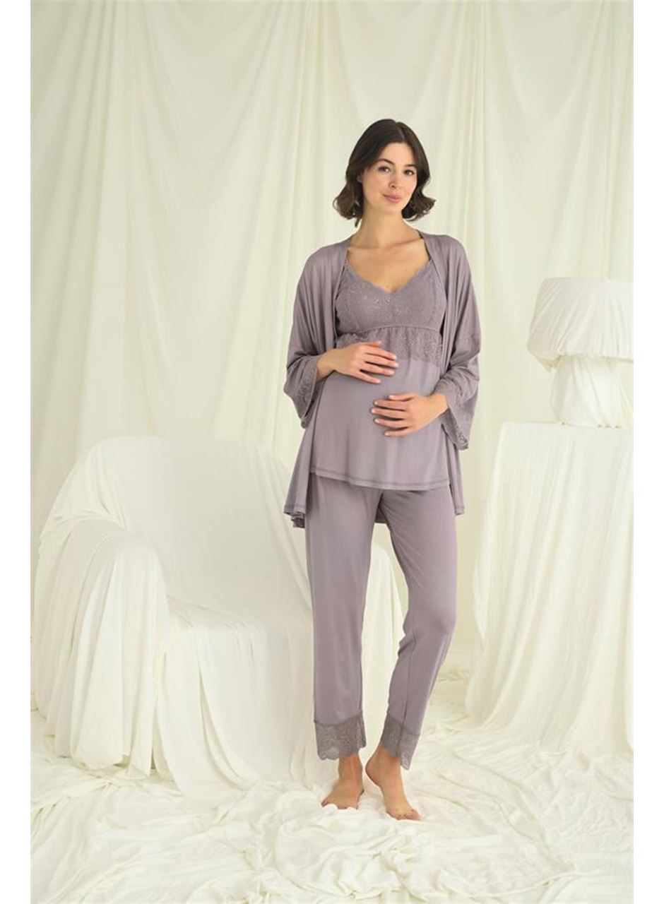 Dantelli Hamile Lohusa 3'lü Pijama Takımı