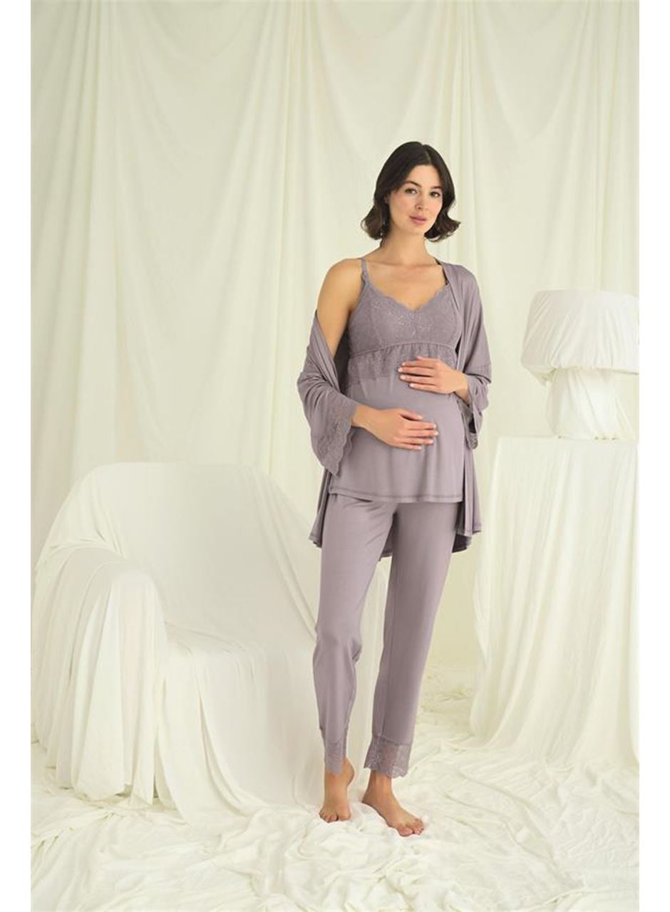 Dantelli Hamile Lohusa 3'lü Pijama Takımı