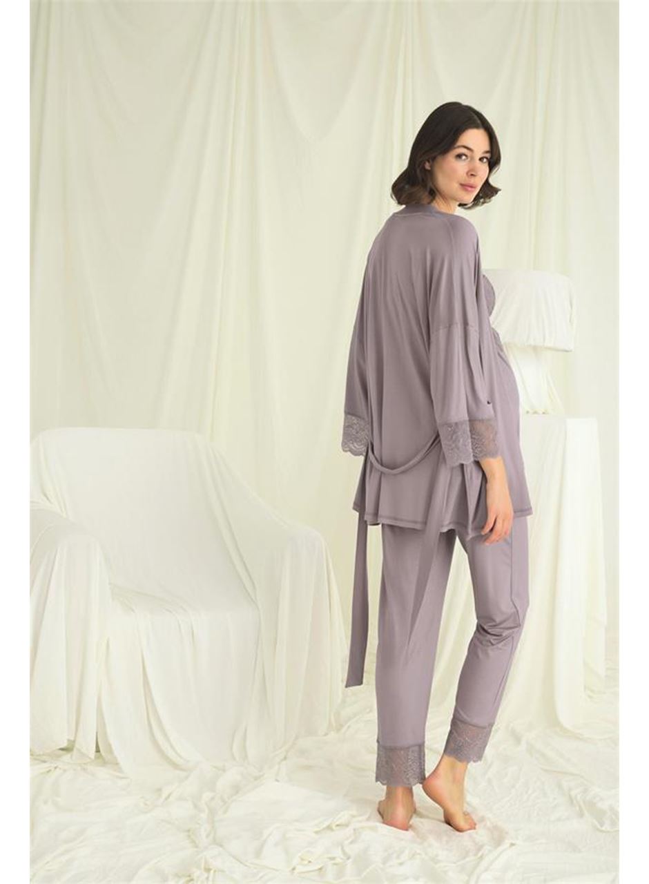 Dantelli Hamile Lohusa 3'lü Pijama Takımı