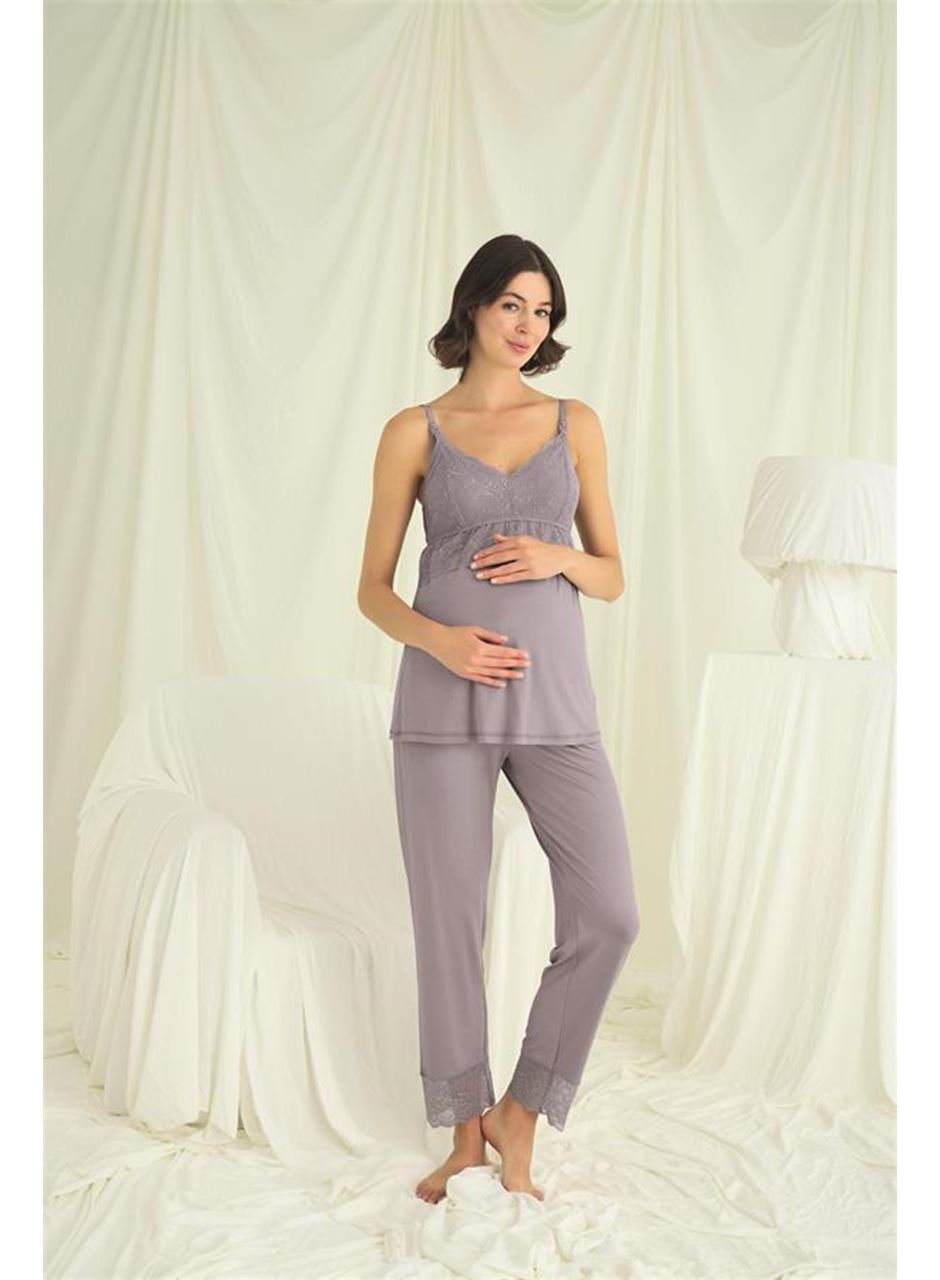 Dantelli Hamile Lohusa 3'lü Pijama Takımı