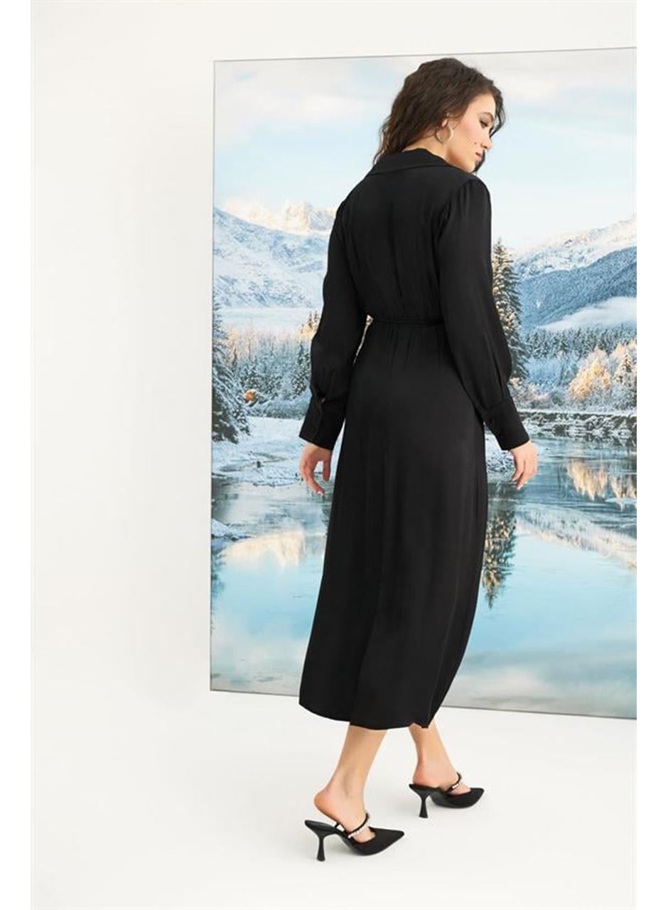 %100 Viskon Uzun Kollu Saten Elbise