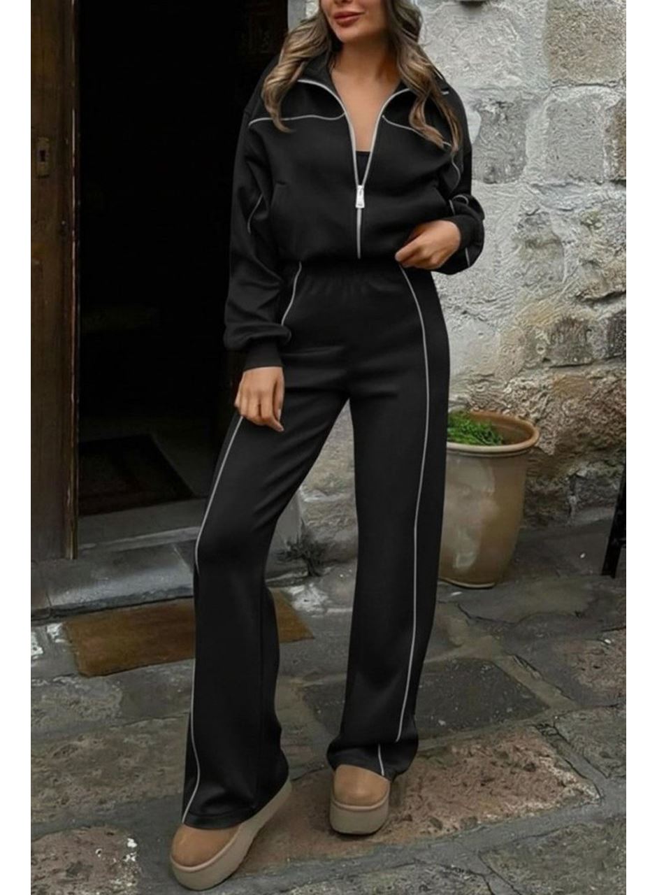 Kadın Uzun Kollu önden Fermuarlı Bluz Ve Pantolon Modal Ikili Takım