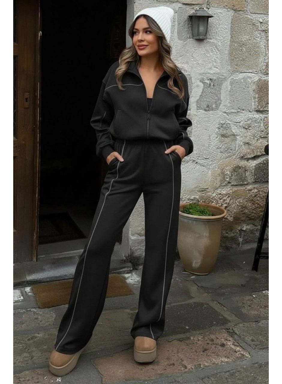 Kadın Uzun Kollu önden Fermuarlı Bluz Ve Pantolon Modal Ikili Takım