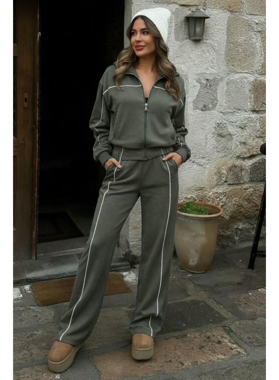 Kadın Uzun Kollu önden Fermuarlı Bluz Ve Pantolon Modal Ikili Takım