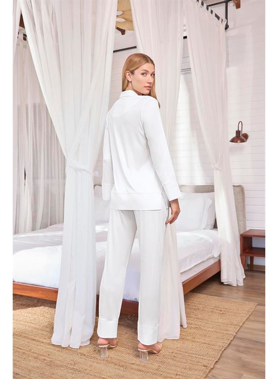 Uzun Kollu Önü Düğmeli Gömlek Yaka Pijama Takımı