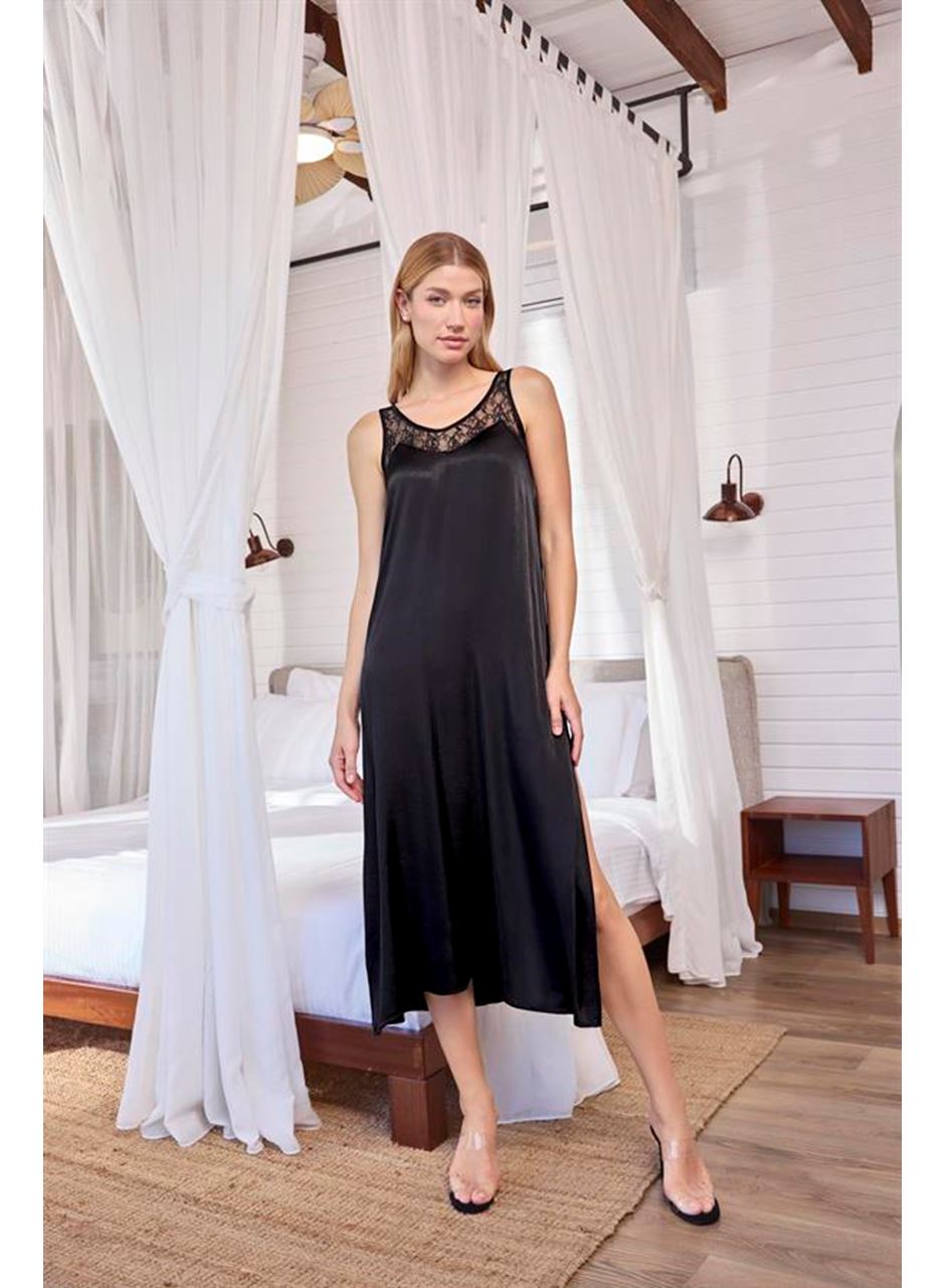 %100 Viskon Dantelli ve Dekolteli Saten Sabahlık Takımı