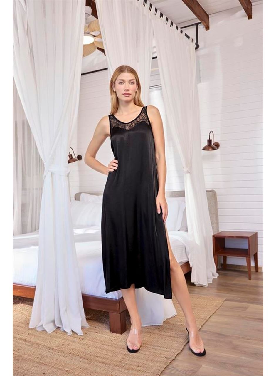 %100 Viskon Dantelli ve Dekolteli Saten Sabahlık Takımı