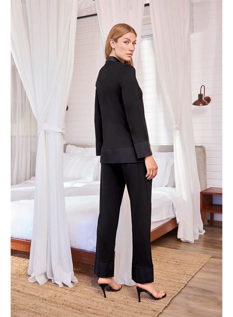 Uzun Kollu Önü Düğmeli Gömlek Yaka Pijama Takımı