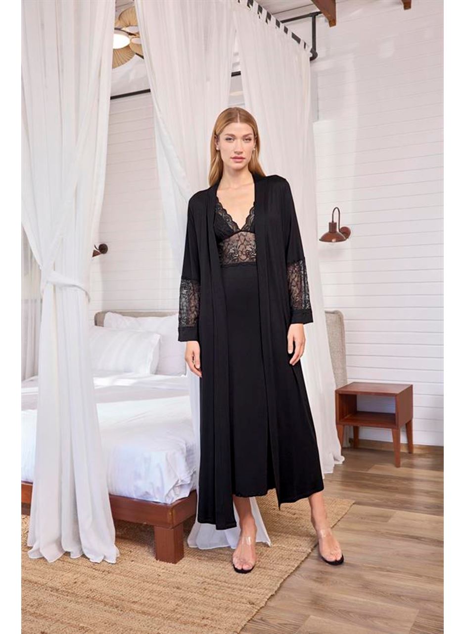 Göğüs ve Sırt Dekolteli Dantelli Sabahlık Takımı