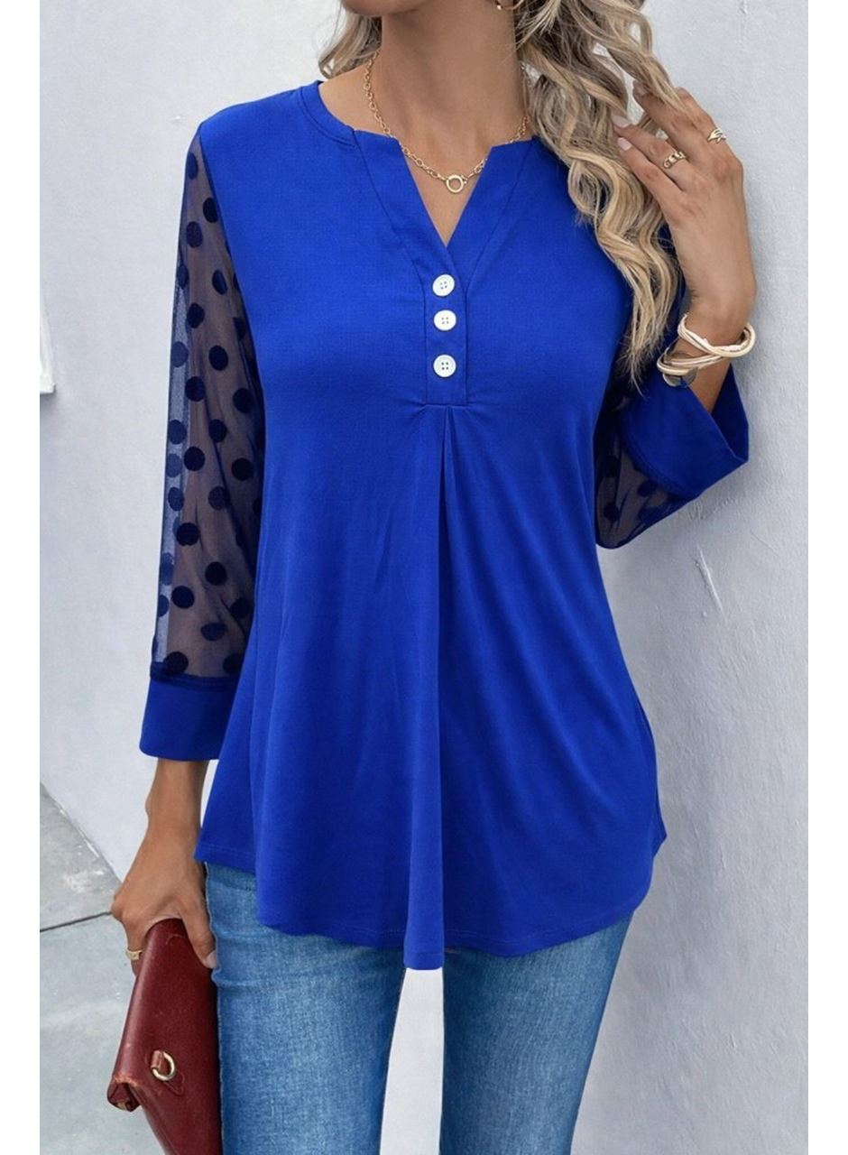 Kadın Uzun Kollu Yakadan Düğmeli Kolları Tül Detaylı Viskon Bluz