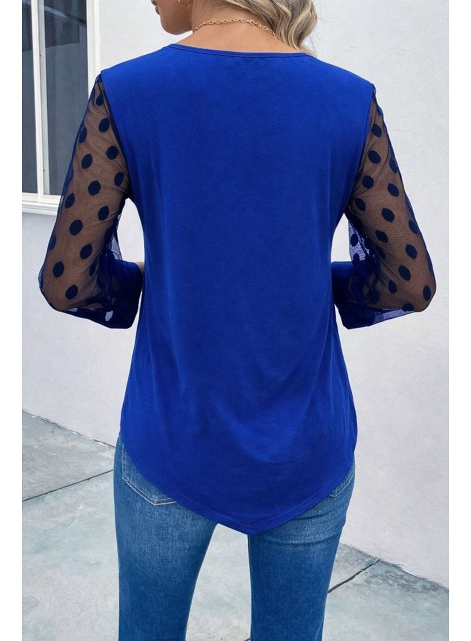 Kadın Uzun Kollu Yakadan Düğmeli Kolları Tül Detaylı Viskon Bluz