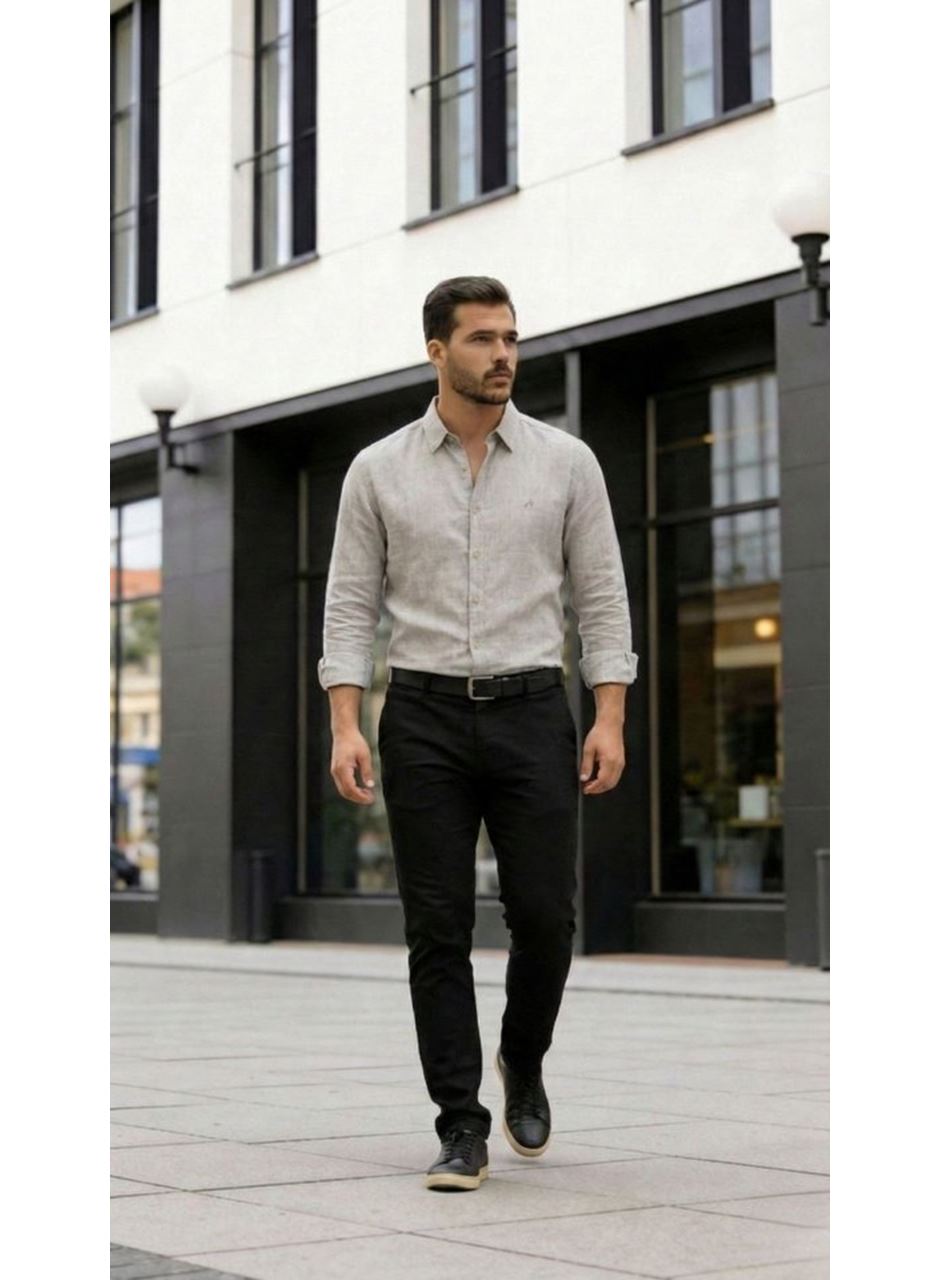 Erkek Uzun Kollu Keten Gömlek