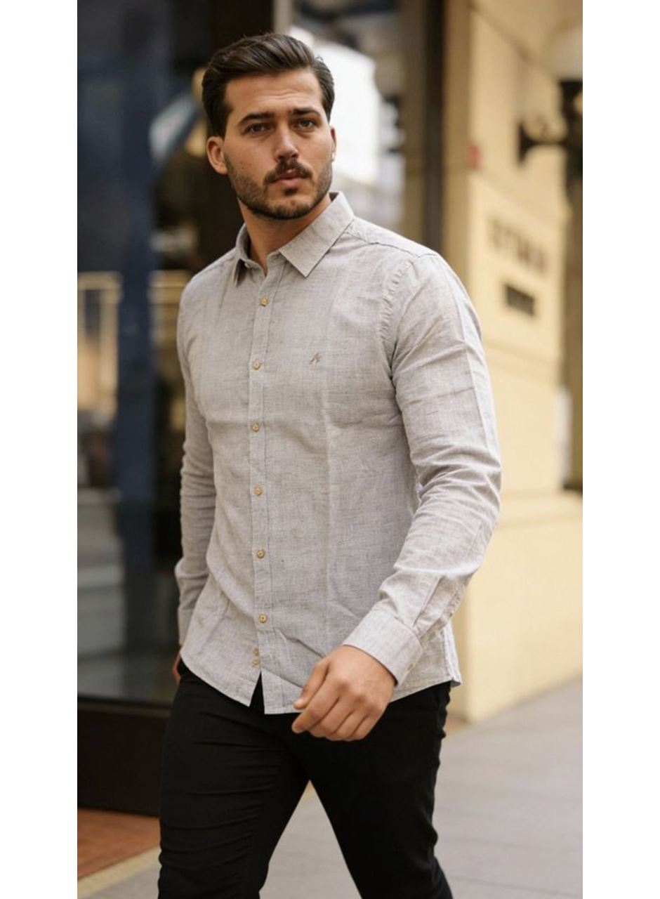 Erkek Uzun Kollu Keten Gömlek