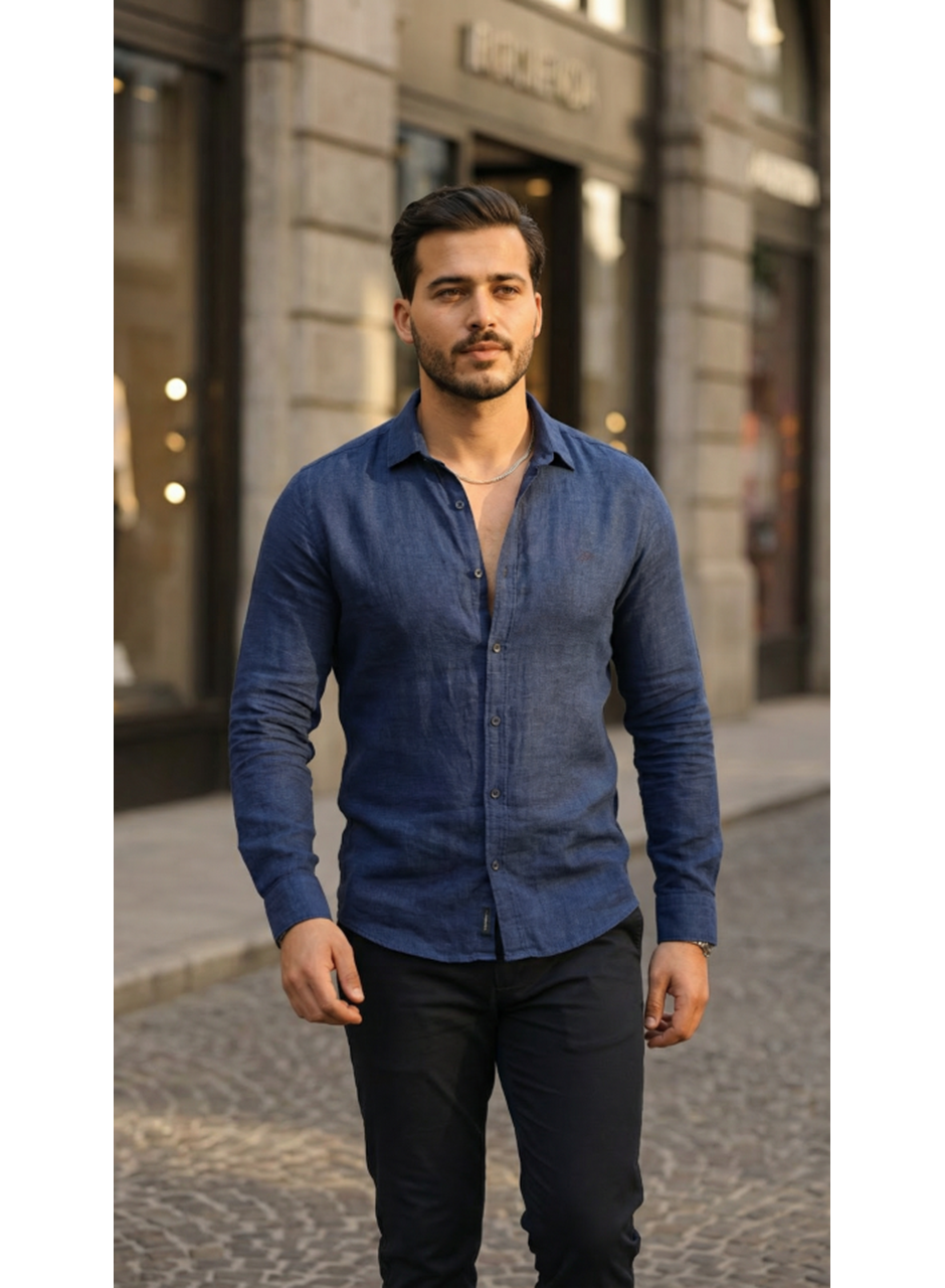 Erkek Uzun Kollu Keten Gömlek