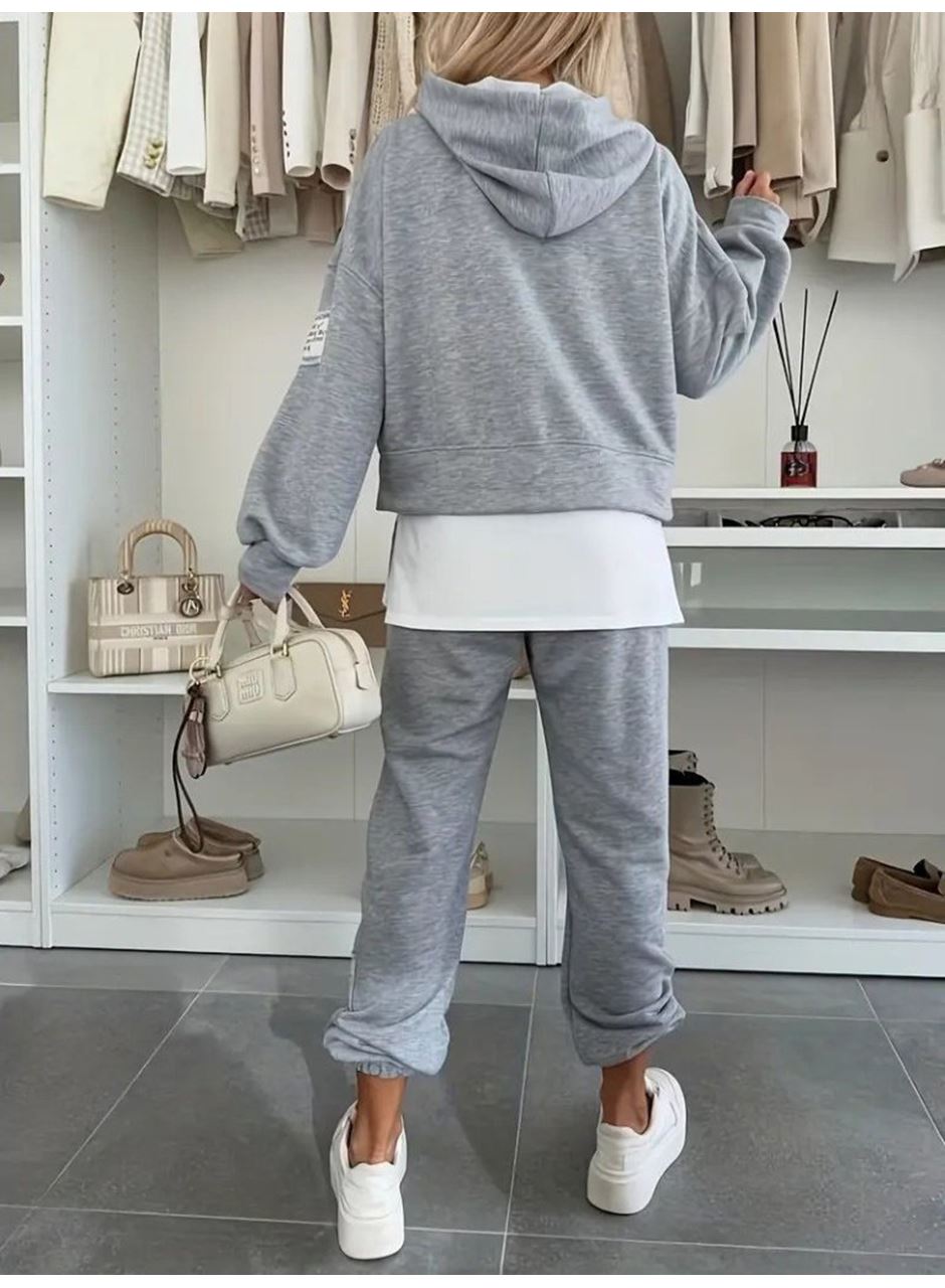 Kadın Uzun Kollu Kapşonlu Viskon Iki Iplik Bluz Ve Pantolon Ikili Takım