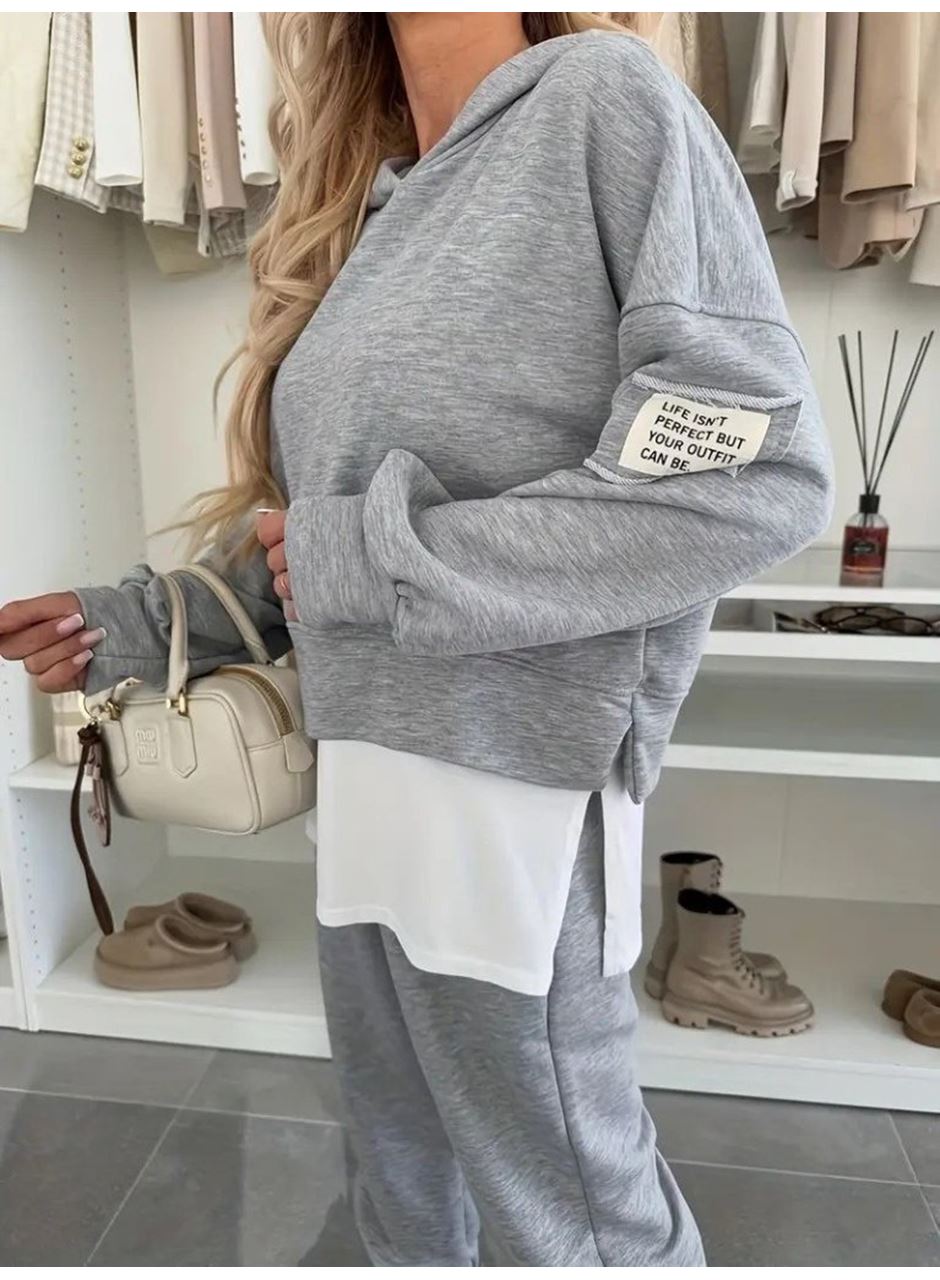 Kadın Uzun Kollu Kapşonlu Viskon Iki Iplik Bluz Ve Pantolon Ikili Takım