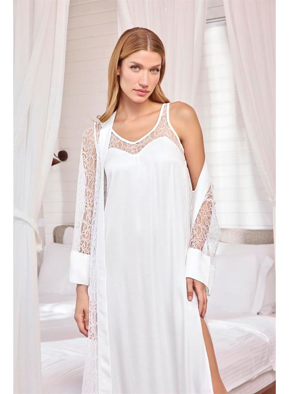 Dantelli ve Dekolteli Saten Sabahlık Takımı