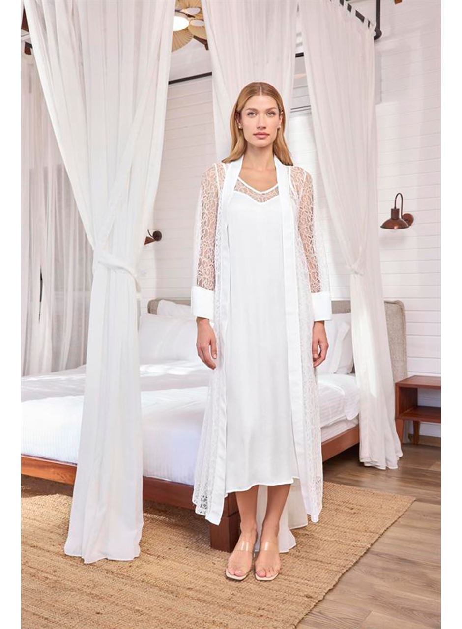 Dantelli ve Dekolteli Saten Sabahlık Takımı