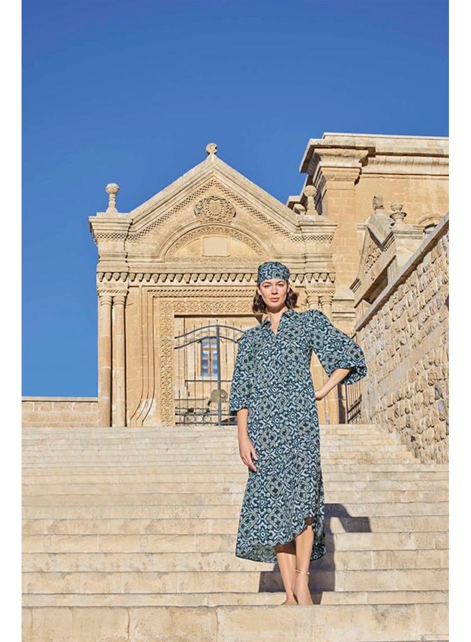 Etnik Desenli Truvakar Kollu Elbise