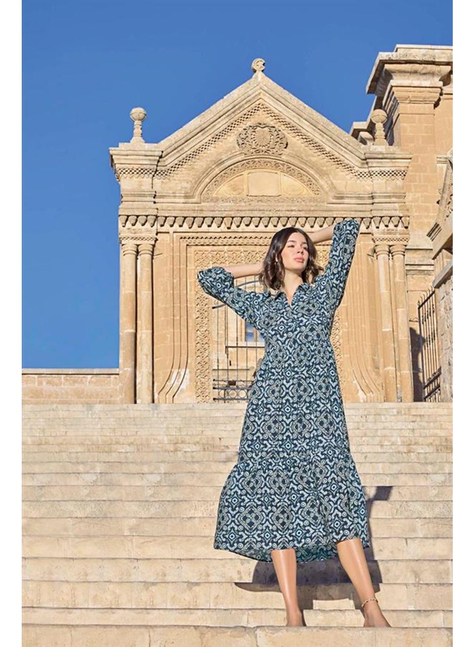 Etnik Desenli Truvakar Kollu Elbise