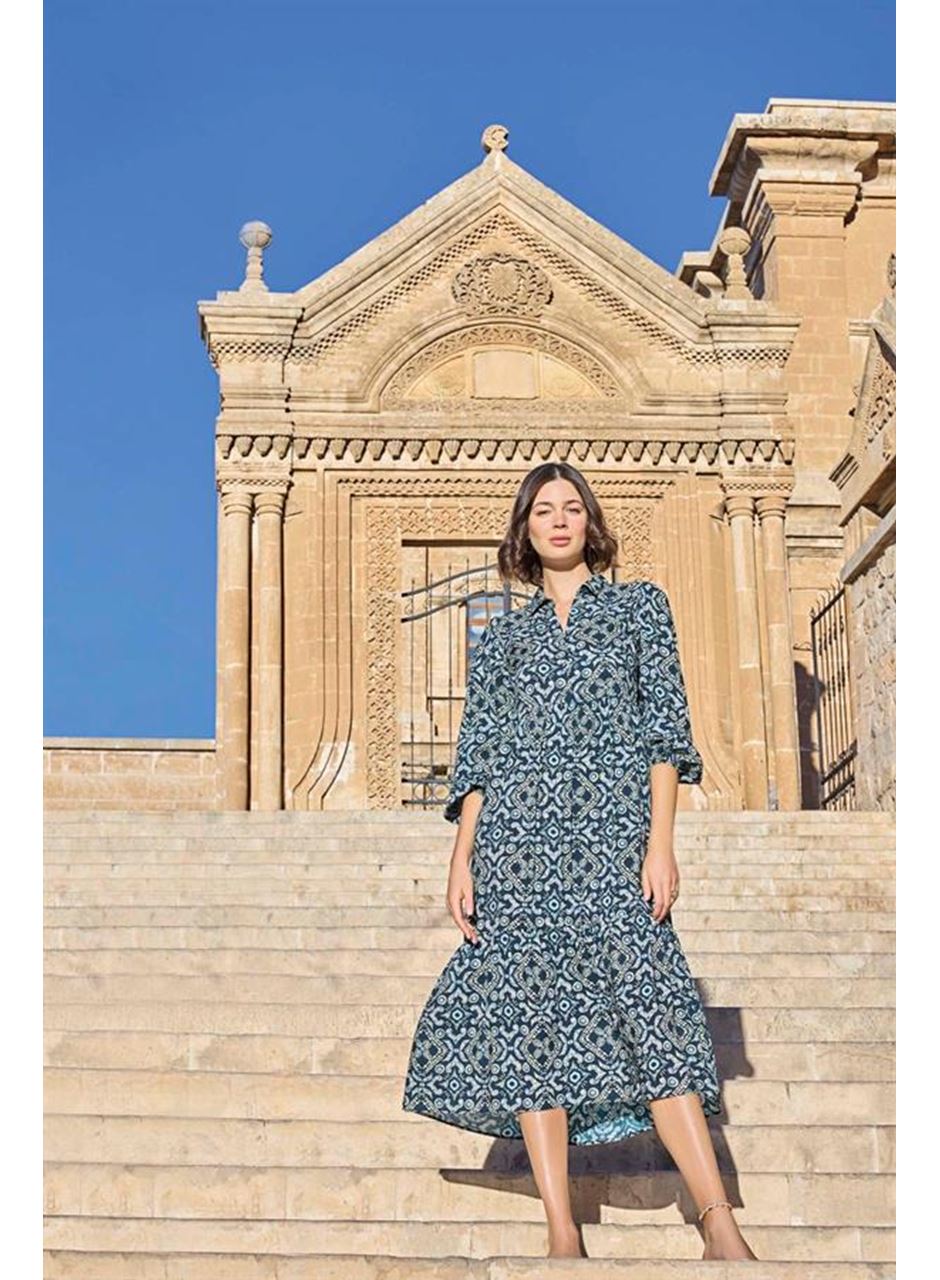 Etnik Desenli Truvakar Kollu Elbise